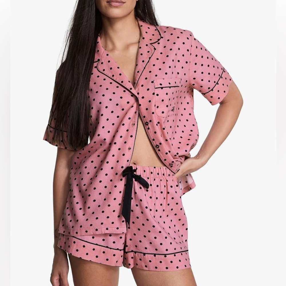Victoria's Secret Flannel Pajama Set, Short Sleeve Shirt and Pajama Short Set,
